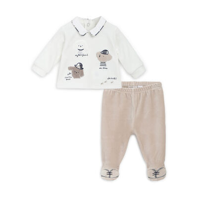 Boys Medium Natural Printed Smock with Legging